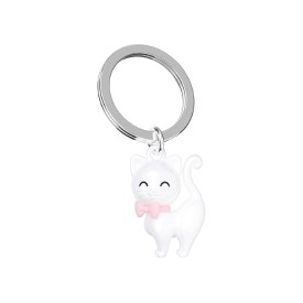 Chocli Metalmorphose Collection | White Cat with Pink Silicone Bow Keyring