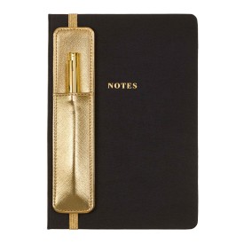 Eccolo | A5 Lined Hardcover Journal with Pen & Holder | Black & Gold