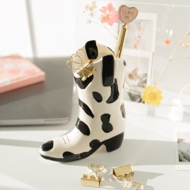 Helio Ferretti | Ceramic Cowboy Boot Vase & Holder | Black & White