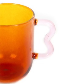 Helio Ferretti | Wave Handled Glass Mug | Amber & Pink